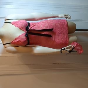 2/$20 Sparkly Coral Slip with Black Ribbon Lace Up Back